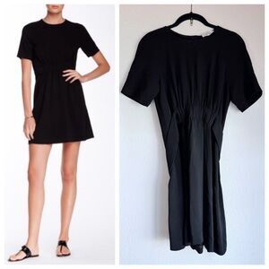 NWOT A.L.C. Paige Smocked Belted Snap Back Short Sleeve Mini Dress in Black Sz 8